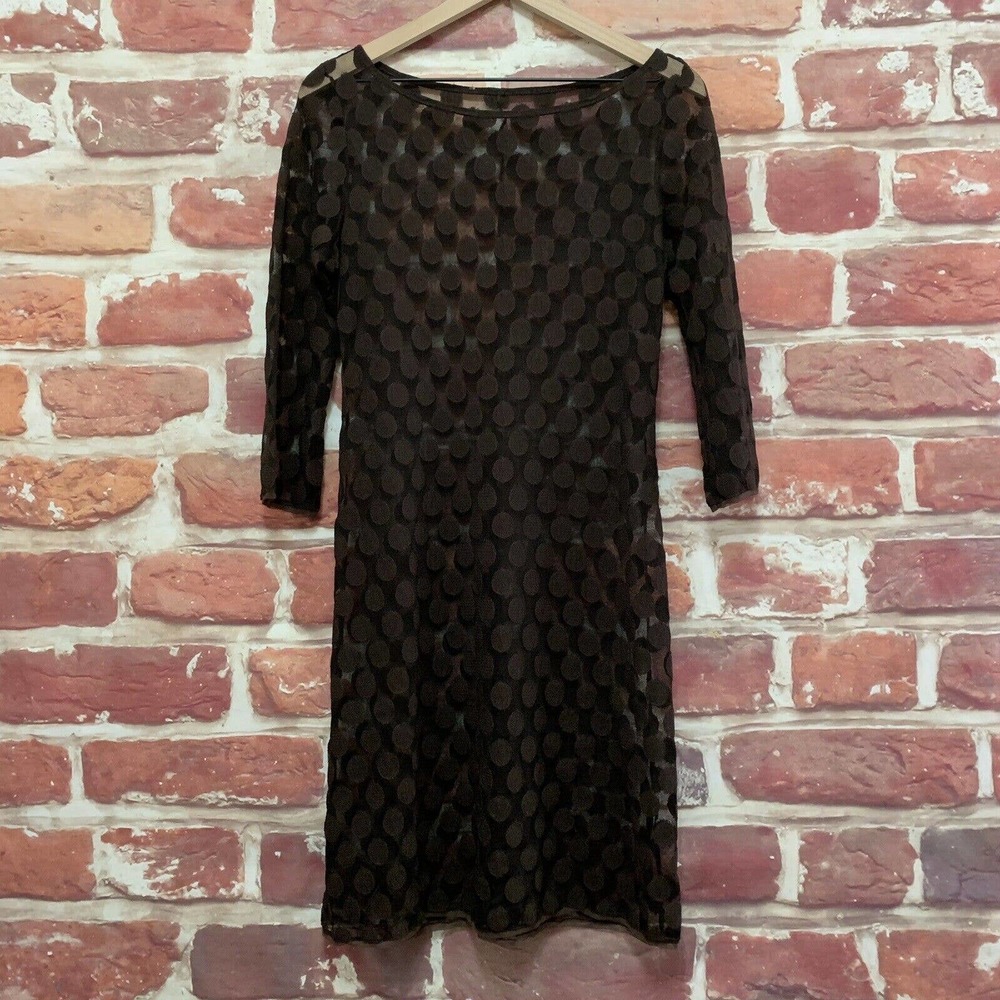 Polka Dot Mesh Burnout Beach Coverup Dress Women's One Size Dark Brown Sheer